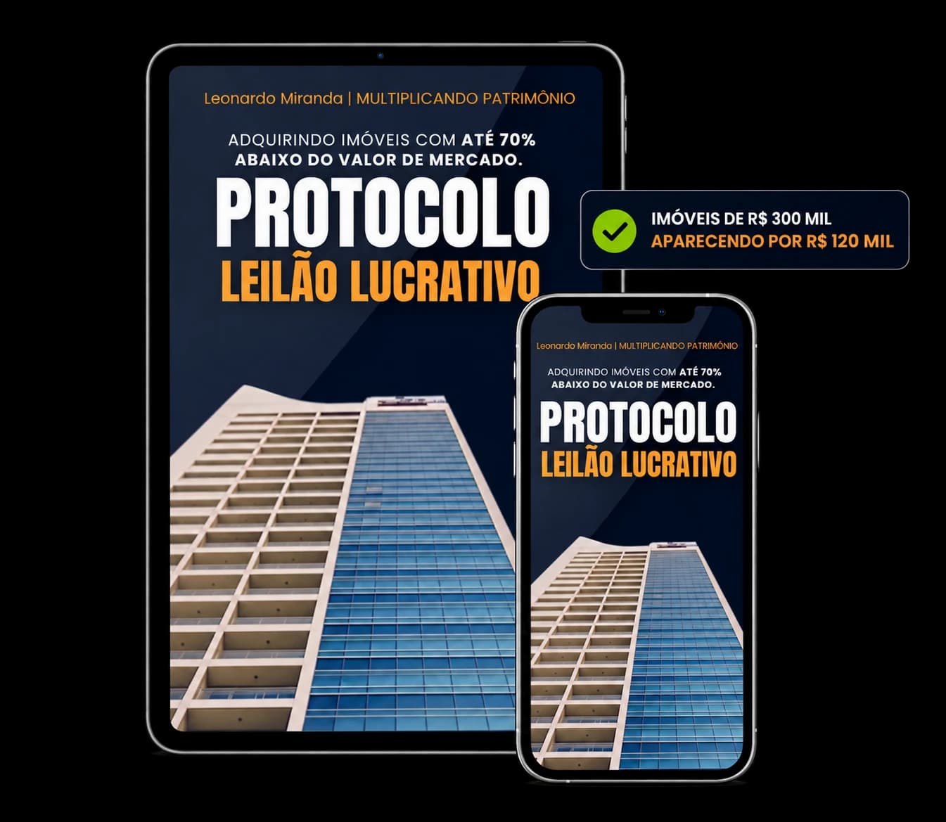 Protocolo Leilão Lucrativo aberto em um tablet e em um celular